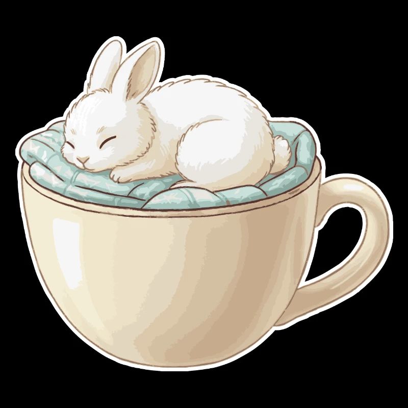 Sleeping rabbit in a cup