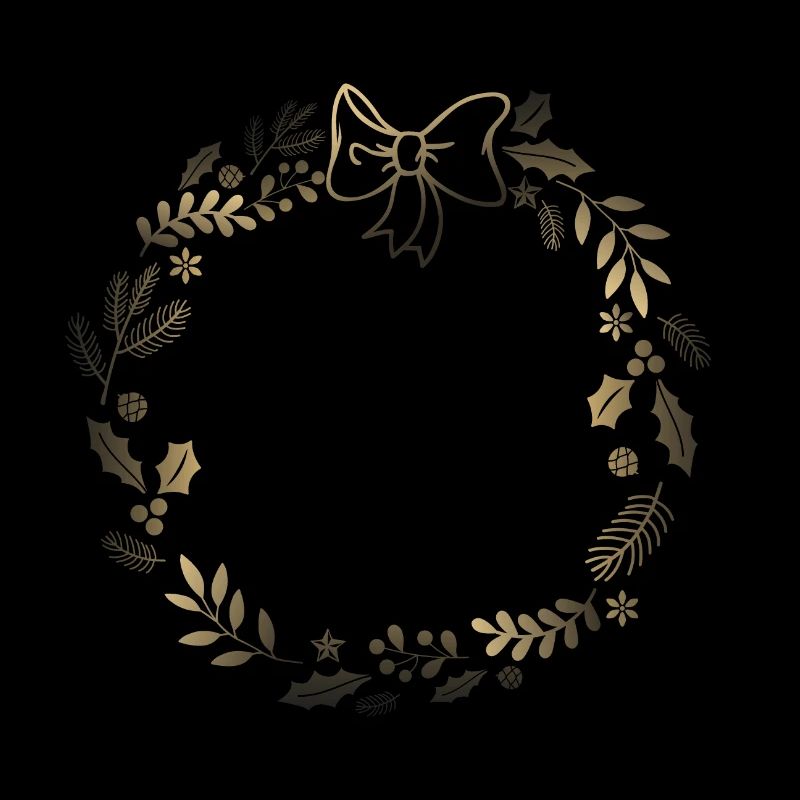 Couronne festive dorée avec ruban
