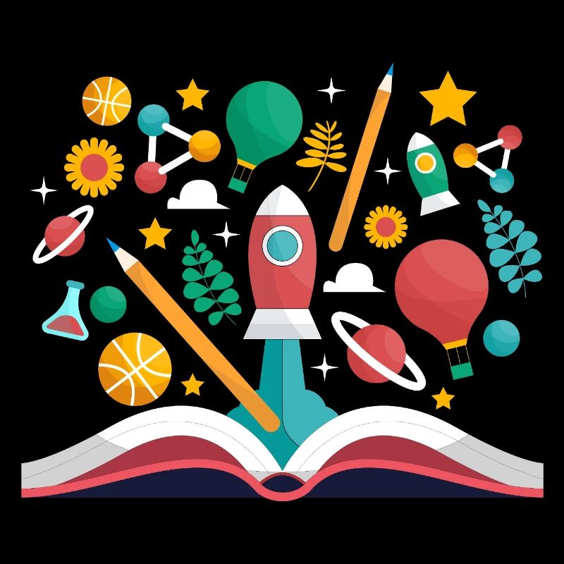 Open Book with School Objects, Learning and Educat