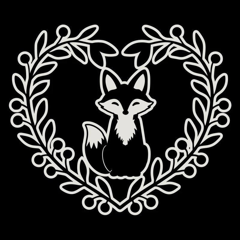 Renard mignon dans une couronne de feuilles - dessiné à la main