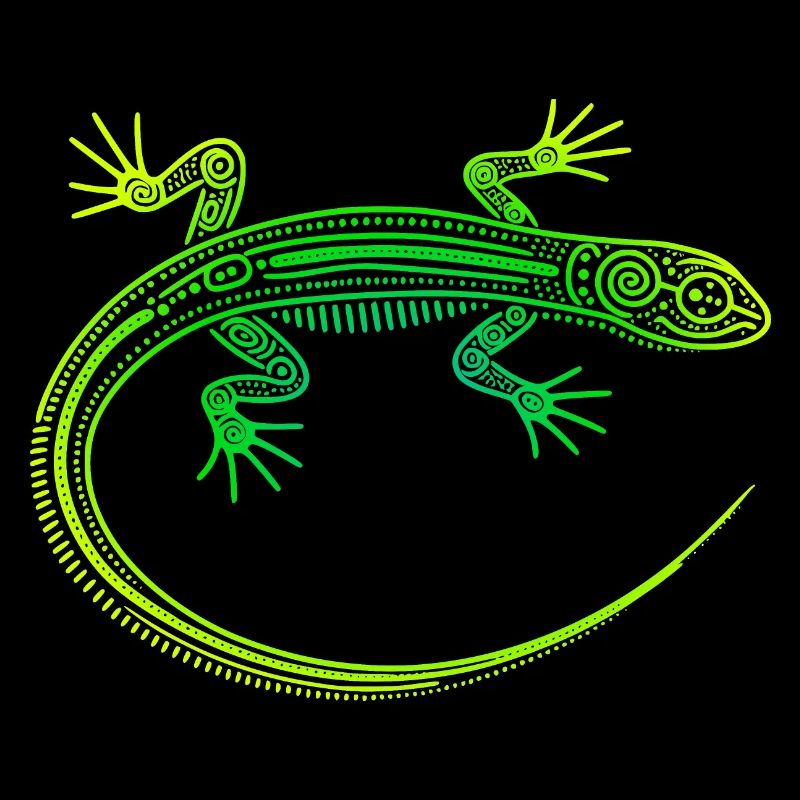 Lizard Aboriginal motifs, tribal gradient green yellow