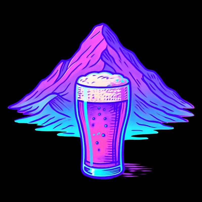Neon Bierglas vor Berglandschaft