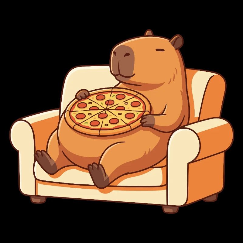 Pizza Capybara auf dem Sofa