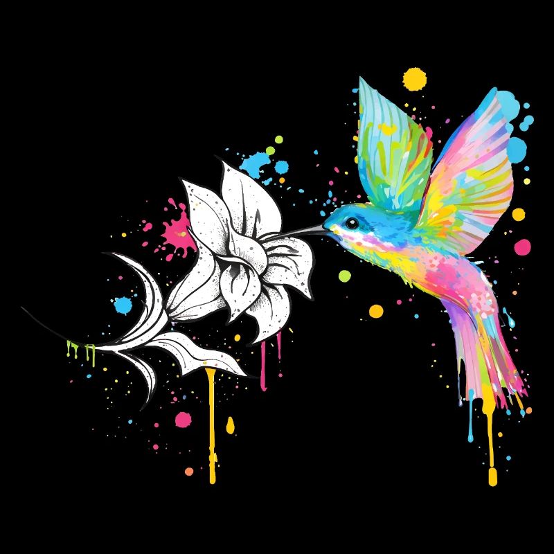 Bunter Kolibri mit Blüte – Graffiti Stil
