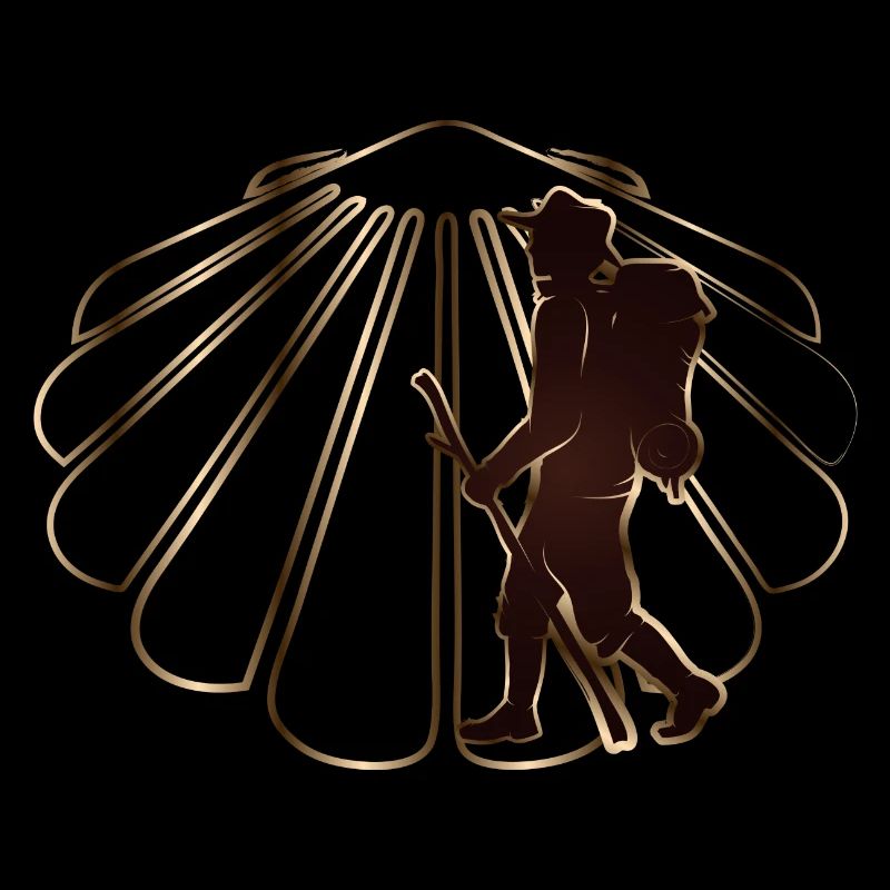 A pilgrim on a pilgrimage path with scallops