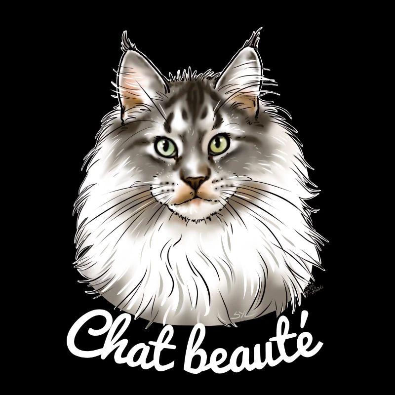 Chat beauté main coon (texte blanc)