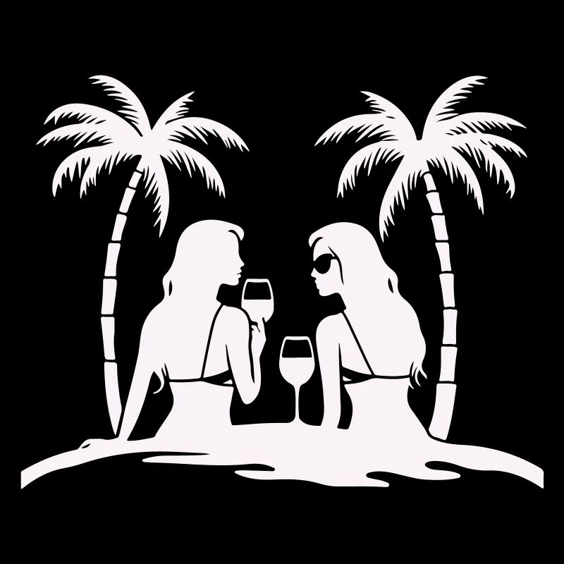 Silhouette style tropical beach night