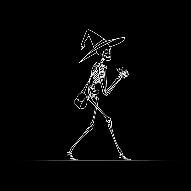 Skeleton Witch Line Graphic – White Halloween Motif