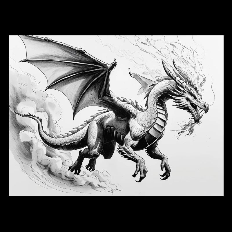 Determined Dragon with Fire Wings