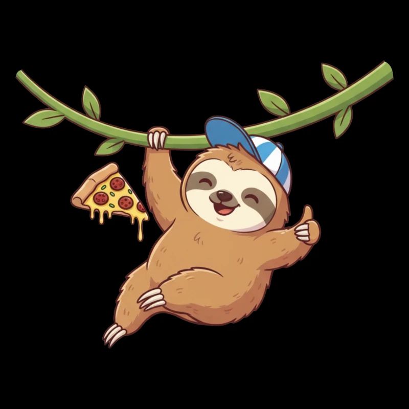 Cute sloth with pizza and cap