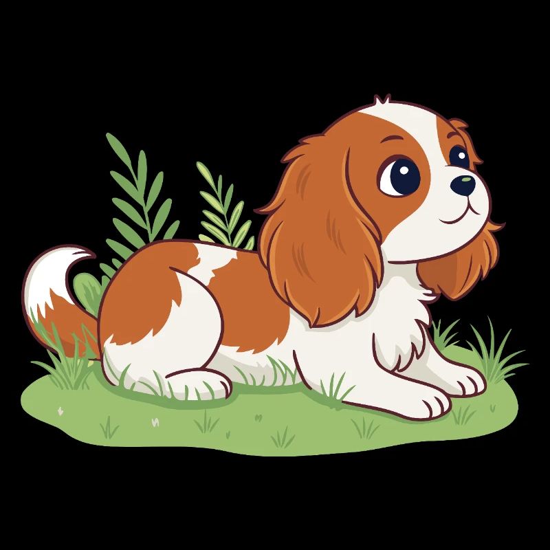 Chiot Cavalier sur herbe joyeuse