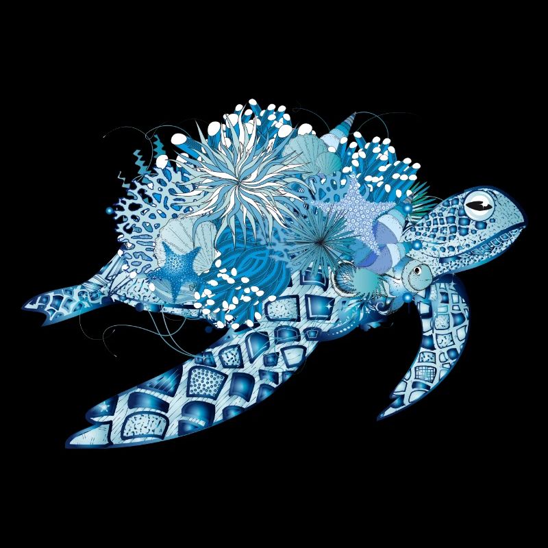 imaginative blue turtle with corals