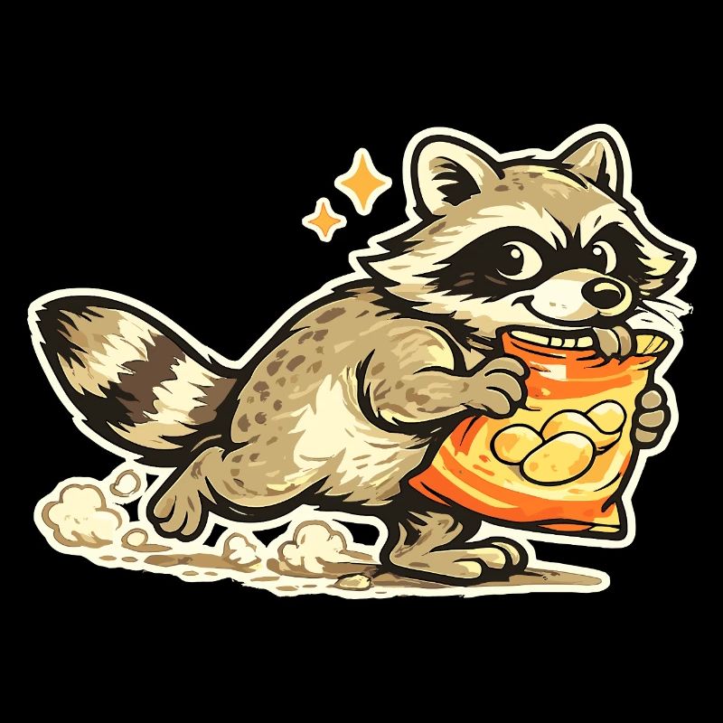 Dessin animé raton laveur avec sac de snacks