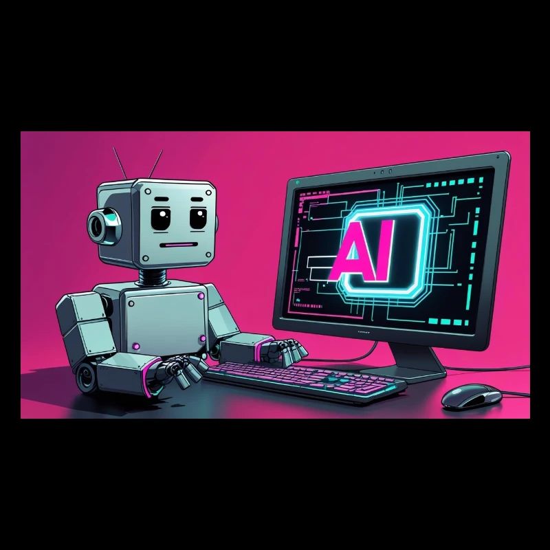 Futuristic AI Robot and Tech Screen