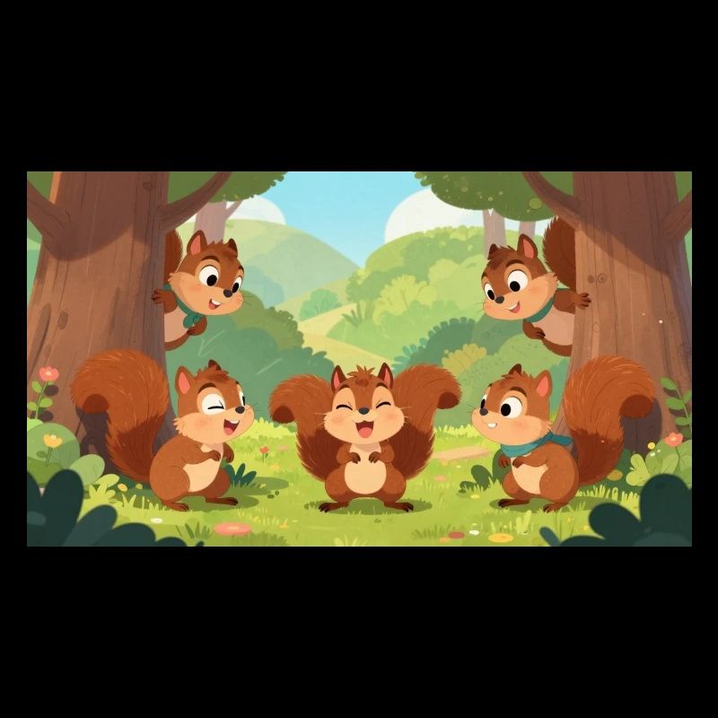 Amis écureuils jouant à cache-cache dans la forêt