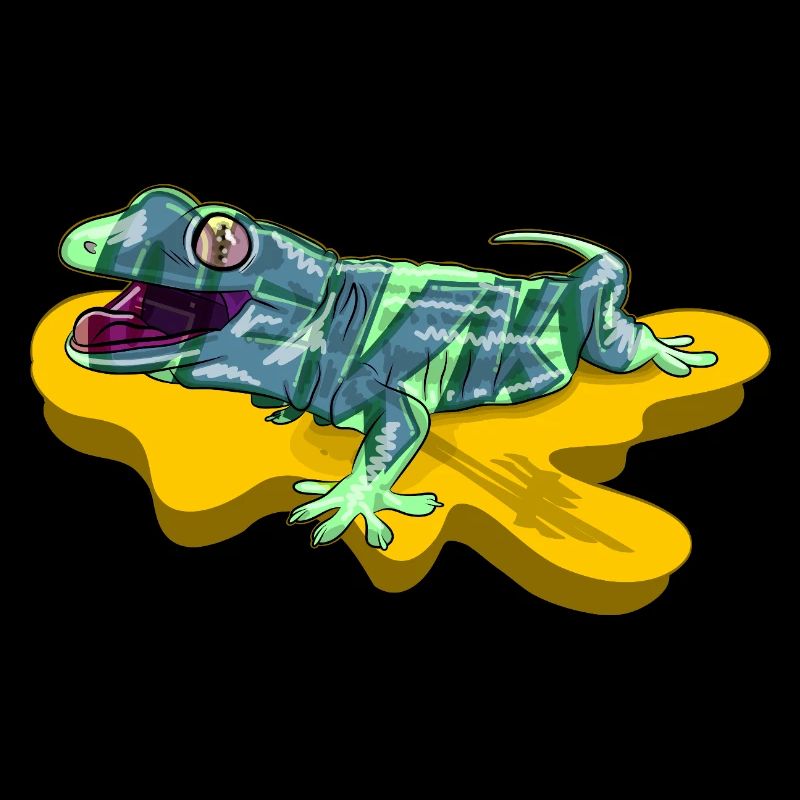 Lizard on neon yellow pond