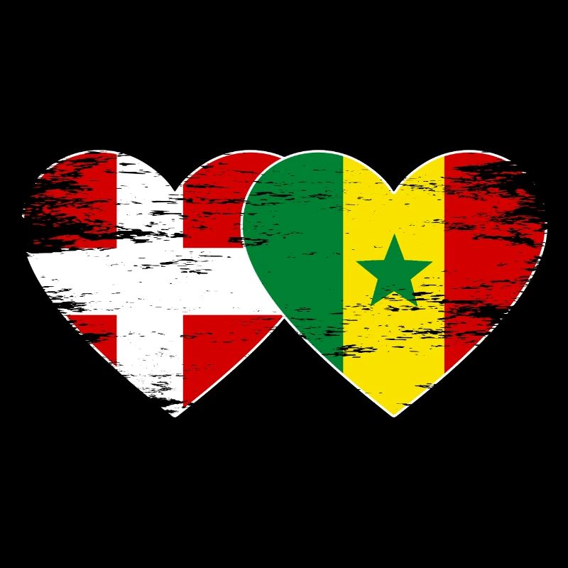 Danemark Sénégal drapeau en forme de cœur utilisé