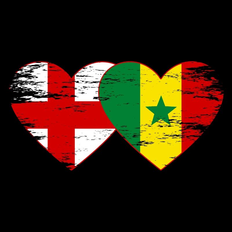 Angleterre Sénégal Drapeau Mains Coeur Forme Utilisé