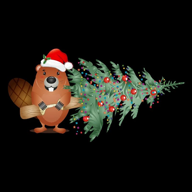 Mignon castor de Noël avec arbre de Noël