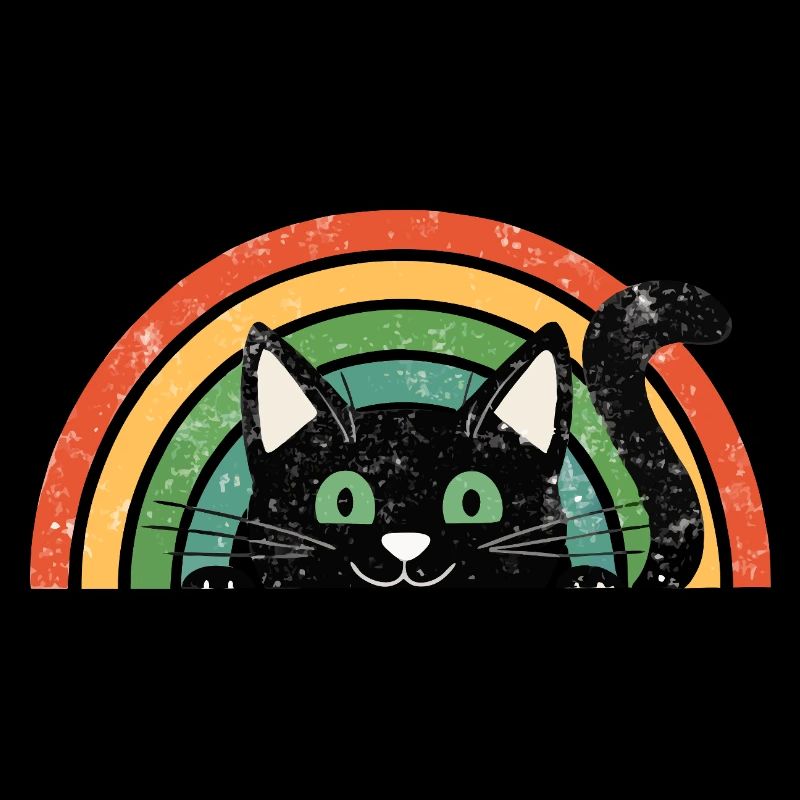 Black Cat in Rainbow Retro Rainbow Cats