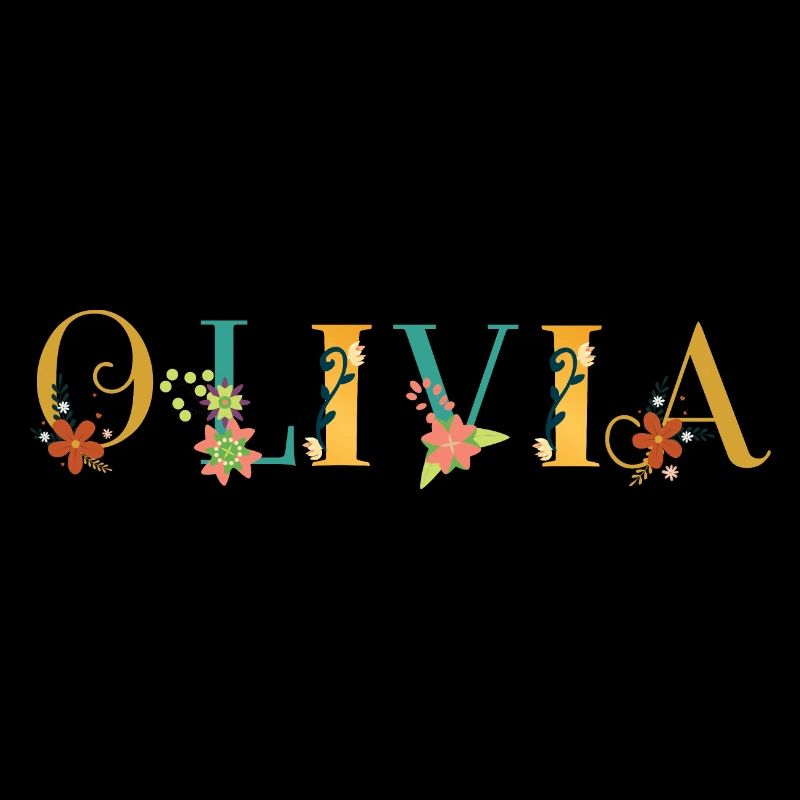 Art du nom OLIVIA avec des fleurs brodées