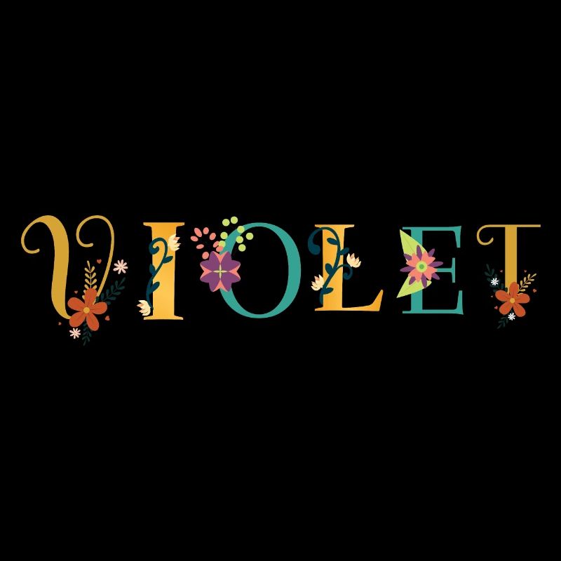 VIOLET Name Art With Flowers Embroidered
