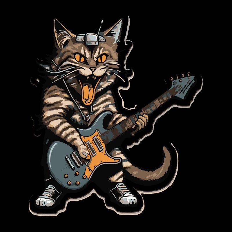 Rock Guitar Player Cat