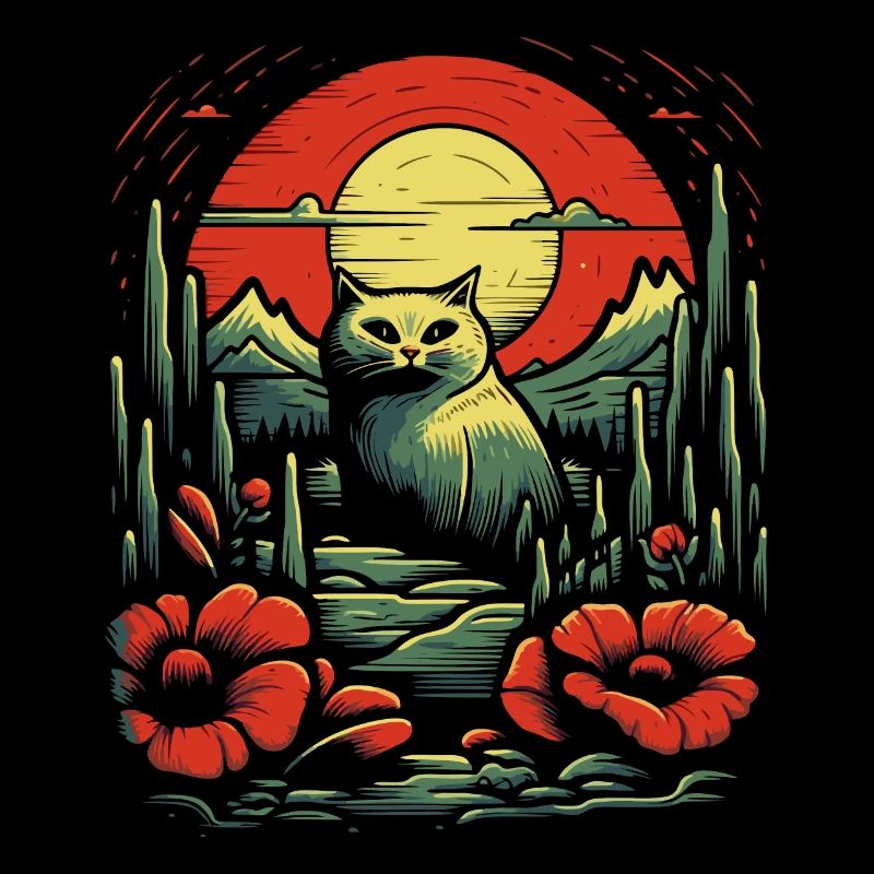 Ein Katze im Mohnfeld