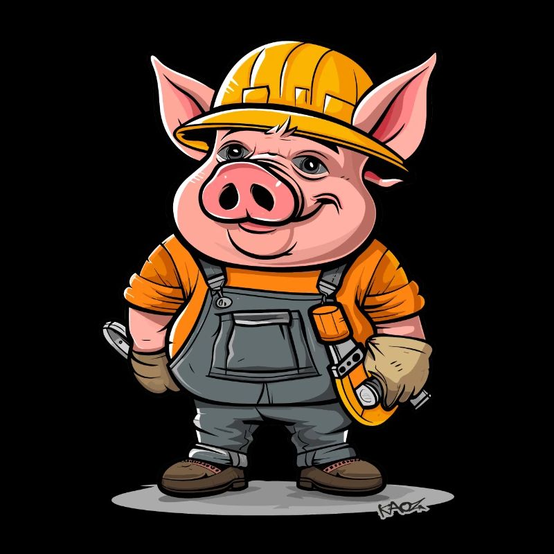 Cochon drôle d’ouvrier de la construction de bande dessinée