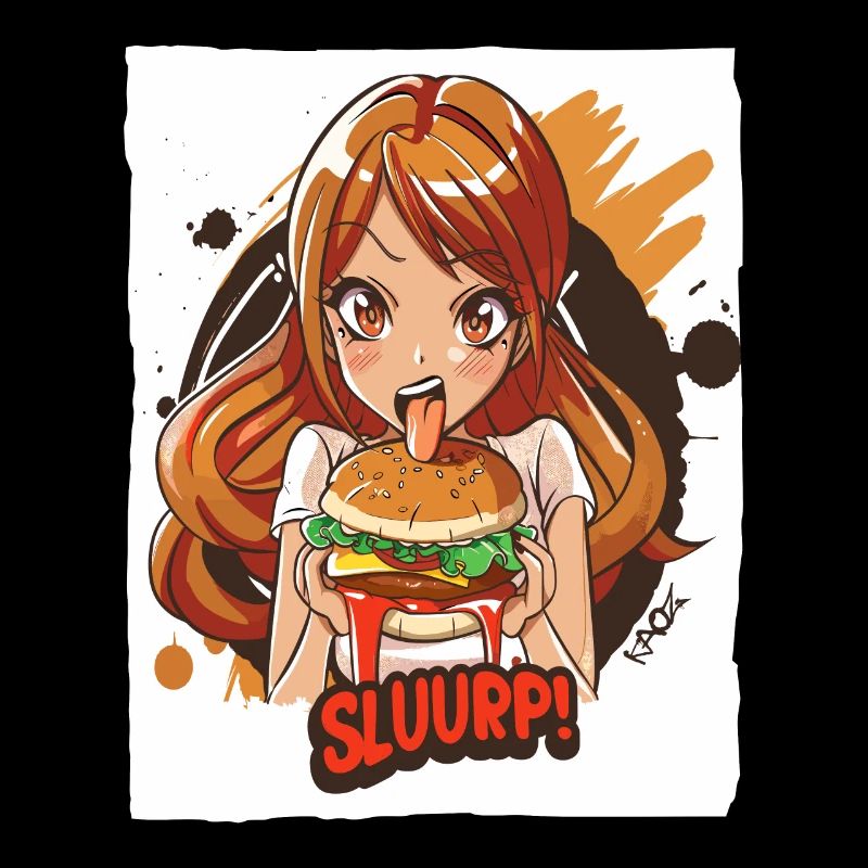 Anime-Mädchen liebt große Burger