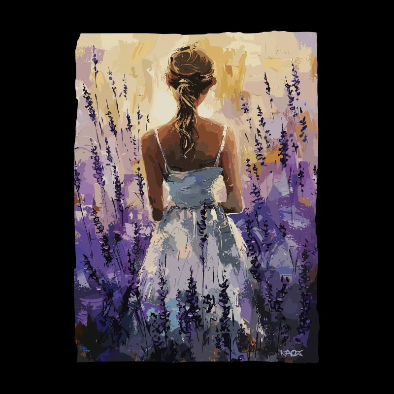 Das Mädchen im Feld voller Lavendel