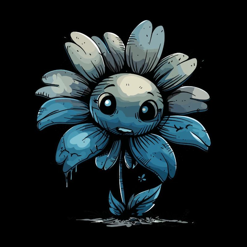 Eine dunkelblaue Comic Blume