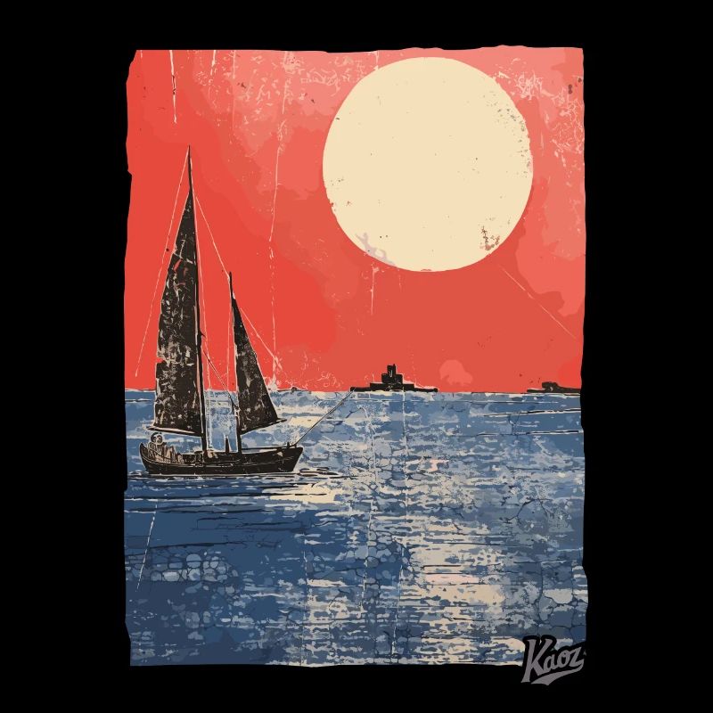 Coucher de soleil et voilier dans l’océan