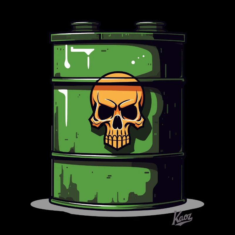 Comic bins: Toxic waste barrel with orange skull