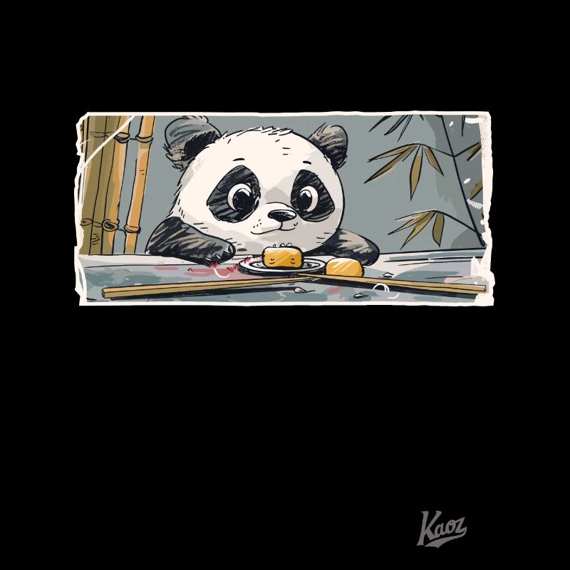 Motif panda mignon : baguettes et sushis