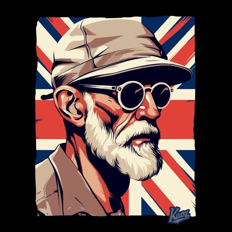 britischer alter Kerl und britische Flagge