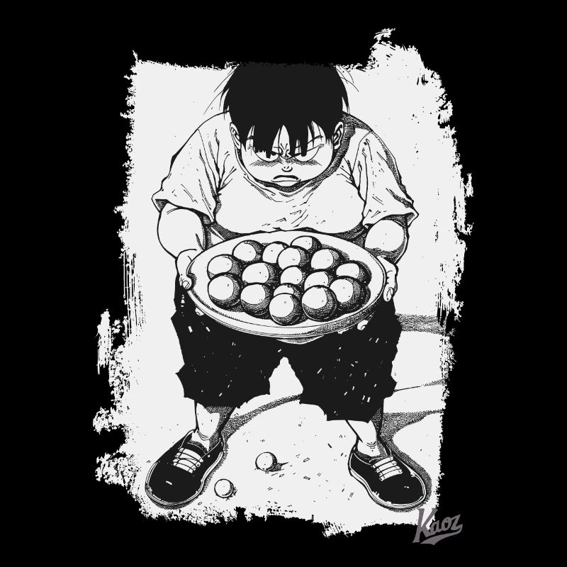 Japanischer Junge mit einer Schale Reisbällchen