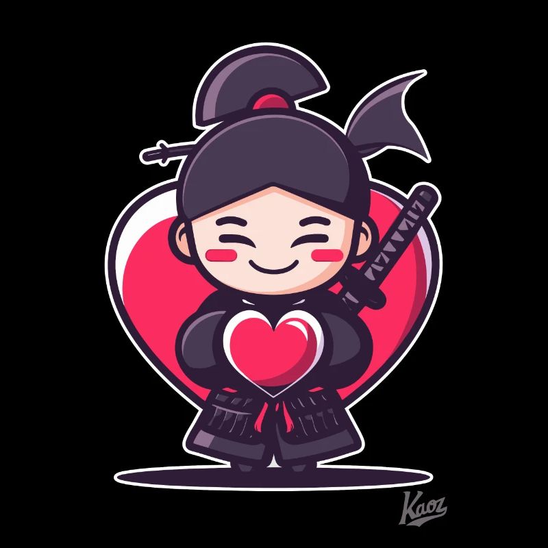 Samouraï mignon et joyeux avec du cœur et de l’amour