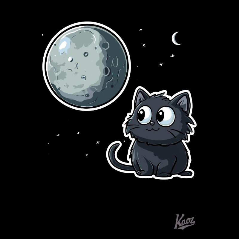 Chat mignon sous la lune et les étoiles