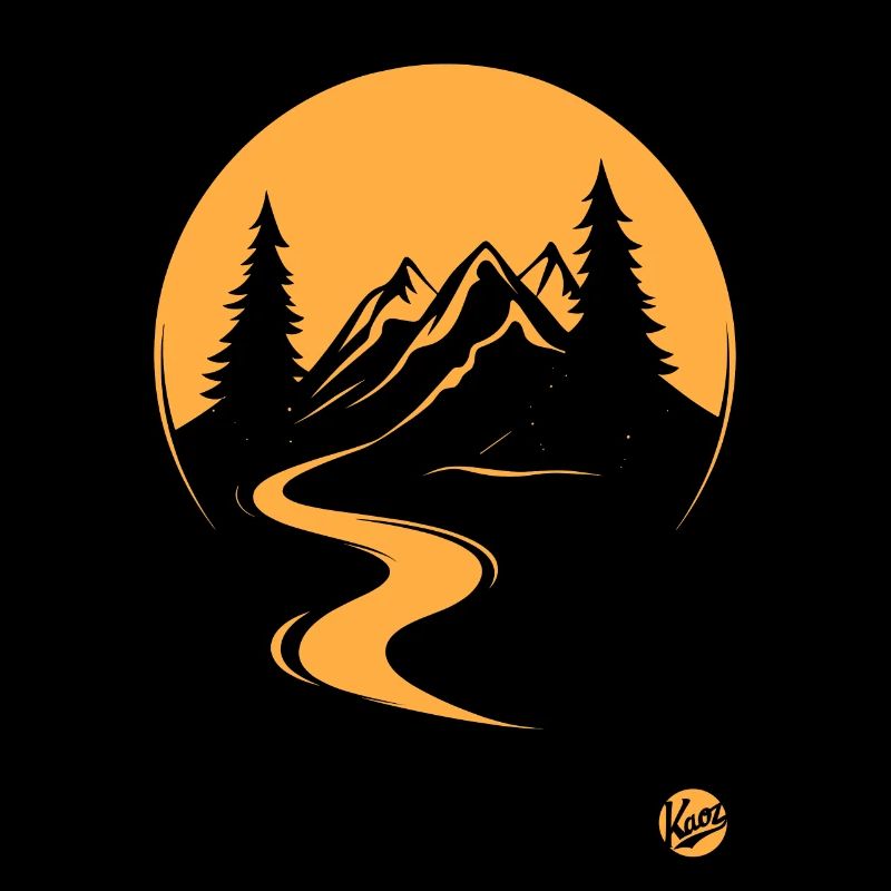 Natural scenery with trees, river and mountains