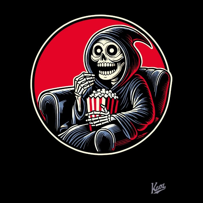 Cinéaste Grim Reaper avec pop-corn
