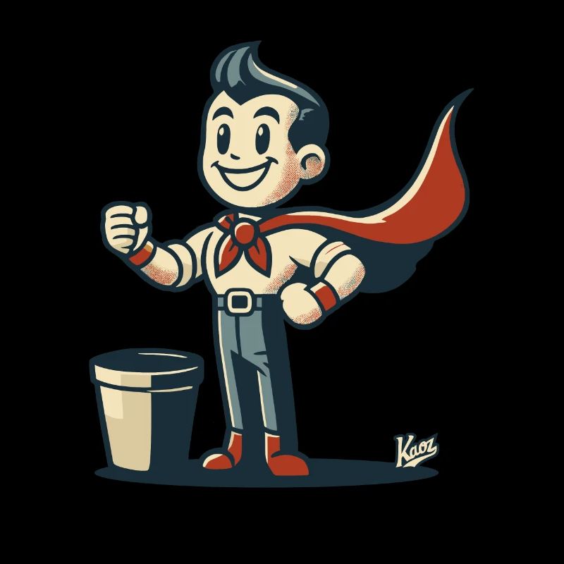 - Super-héros normal rétro trash avec cape