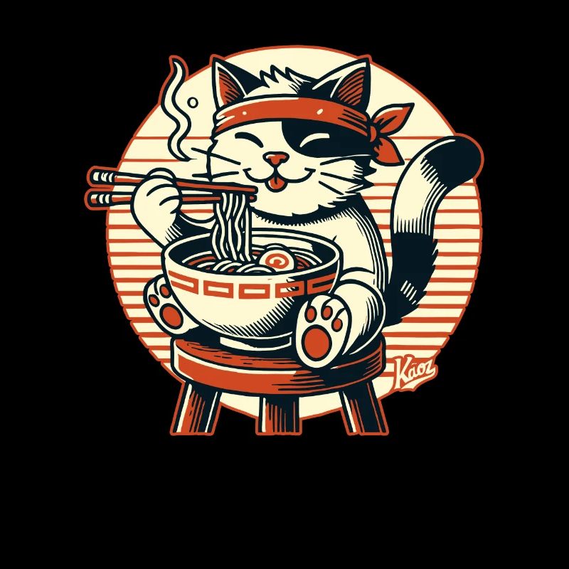Eating ramen, happy cat