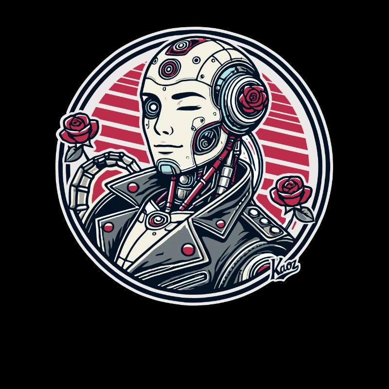 Beautiful cyborg dandy with roses