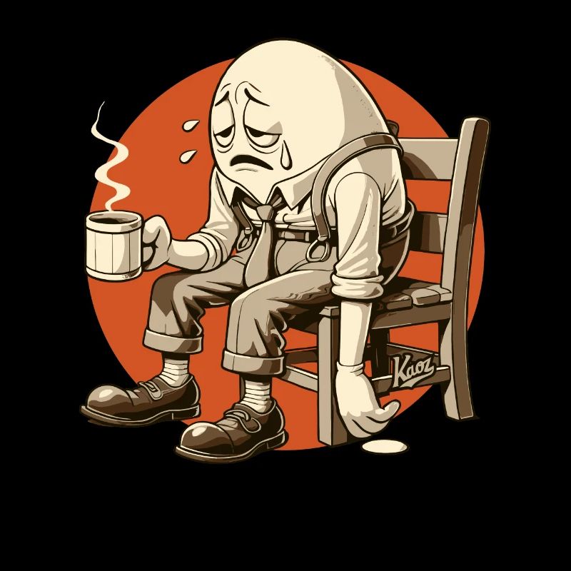 Müde am Morgen, ein lebendiges Ei mit Kaffee