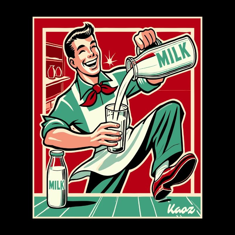 Retro Milchmann, glücklich Milch einschenken