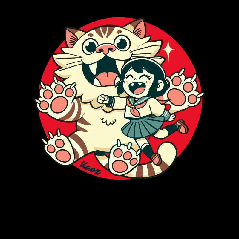 Chat géant et petite fille chat