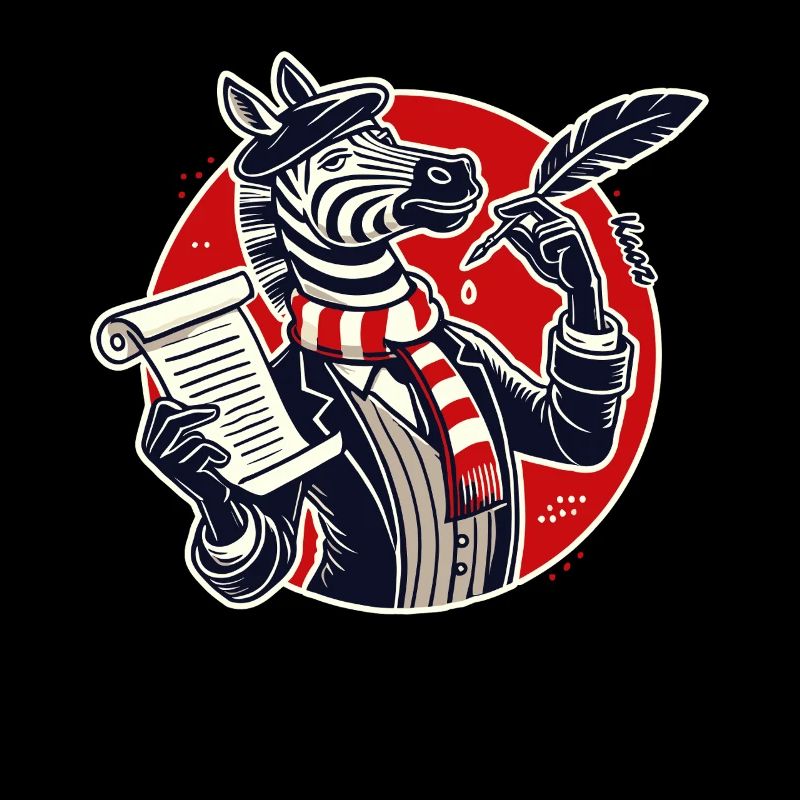 Zebra poet with paper and pen for poems