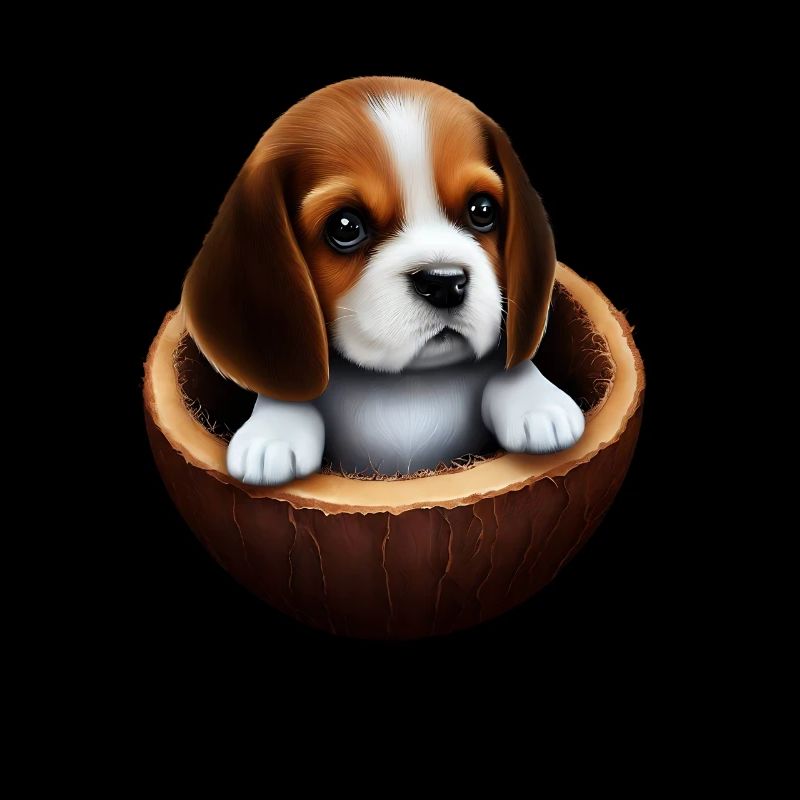 Beagle dog in a coconut shell