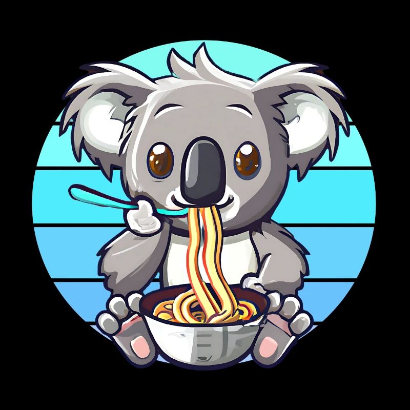 Koala eats ramen noodles